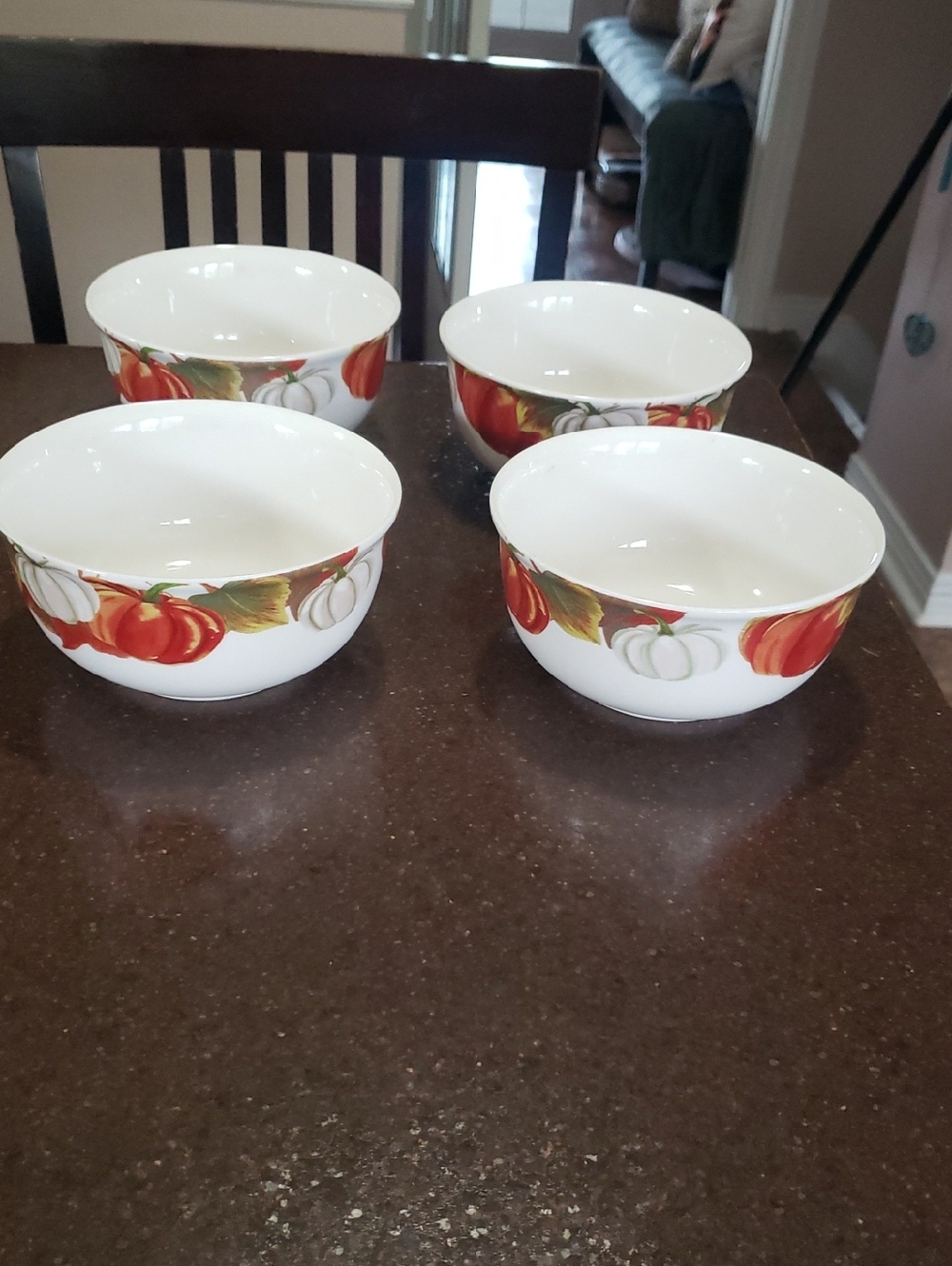 4 x Royal Norfolk Fall Harvest Gather Pumpkins Soup or Cereal Bowl 6" X 3".